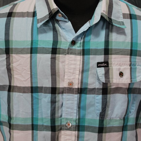 Button-Down Shirt - Blue and Black Plaid Pattern by Matix - Men's Large - Picture 2 of 10